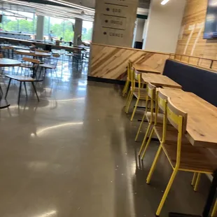 tables and chairs in a restaurant