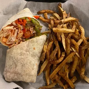 Veggie wrap and fries