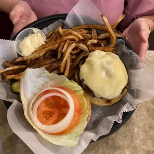 Mushroom burger with fries