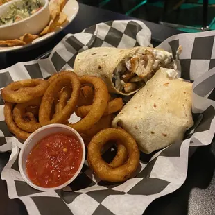 Santa Fe Chicken Wrap and Onion Rings