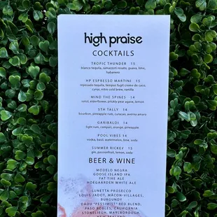 Drink menu
