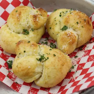 three cheesy bread rolls