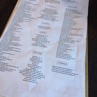a menu on a table