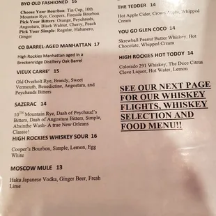 Cocktails menu