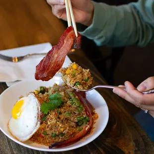 Garlic Butter Fried Rice with Bacon &amp; egg