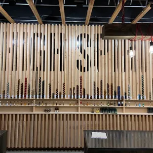 a bar with wooden slats