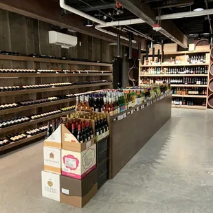 shelves of wine in a store