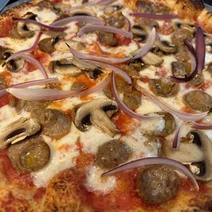 Sausage, mushroom, onion!