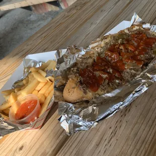 Cheesesteak and fries