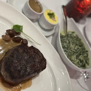 My favorite filet mignon with some creamy spinach! Yummy