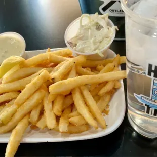 Signature crispy light catfish, fries, hushpuppies.