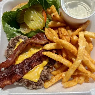 Excellent cheeseburger with hot crispy fries.