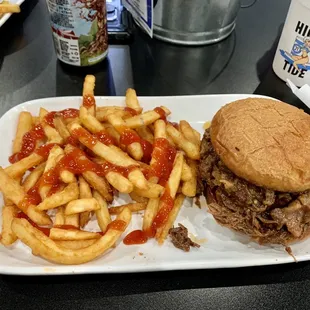 French fries &amp; the special- BBQ Beef Sandwich