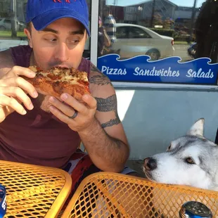 Dog friendly patio. Dog attracting pizza.