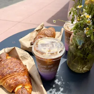 ham &amp; cheese croissant paired with a lavender latte