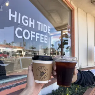 Left: hot chai latte  Right: cold brew