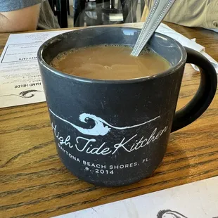 a cup of coffee on a table