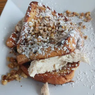 Vanilla walnut cream cheese French Toast ... also comes with chocolate chips, if you like