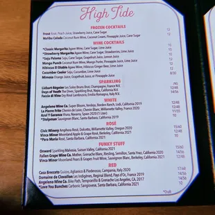 Drink menu