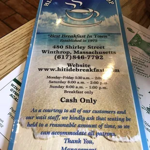 Menu - Cash Only?? We paid with a card