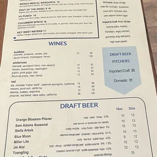 Drinks menu