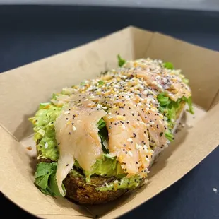 Avocado toast, lox and everything blend