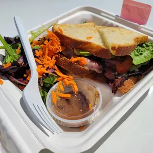 Hot Pastrami with salad and dressing