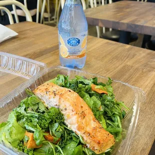 $14 salmon and salad. Comes with rice but skipped
