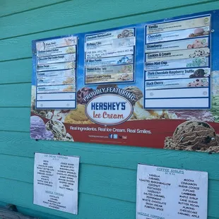 Ice cream menu