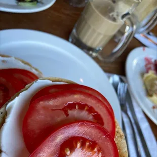 Bagel- yum, perfect tomato- great latte