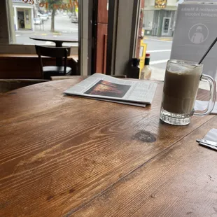 Cafe Au Lait and the beautiful wood interior.