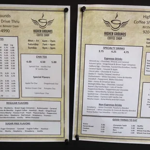 Menu, downloadable on facebook