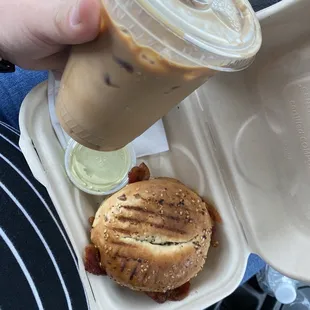 Bacon breakfast sandwich + Vanilla Iced Latte