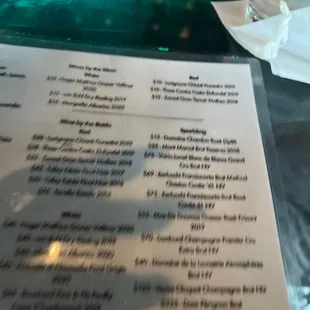 the menu of a restaurant