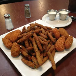 Fried green beans and jalapeño poppers.