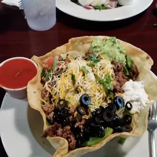 Taco salad in the front, chef salad in the back.