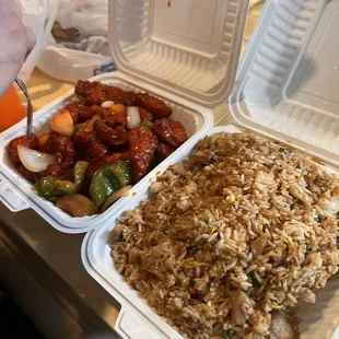 rice and vegetables in a styrofoam container