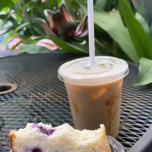 Iced Vanilla Latte and Lemon Blueberry Bread
