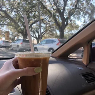 My favorite. Iced oat milk latte with lavender :)