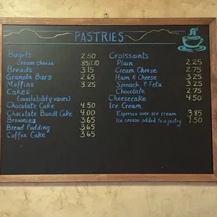 Pastry menu