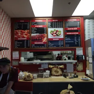 The front counter and menu