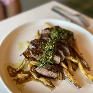 Steak (picanha) frites with chimmichurri sauce