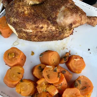 1/2 rotisserie chicken dinner with carrots