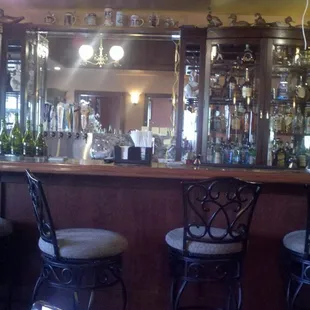 a bar with three bar stools