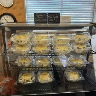 Cold case with Bundt cake.