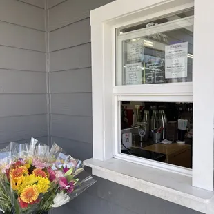 a window and flowers