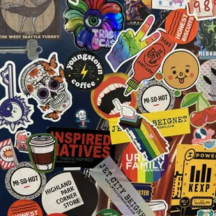 sticker collection near booth