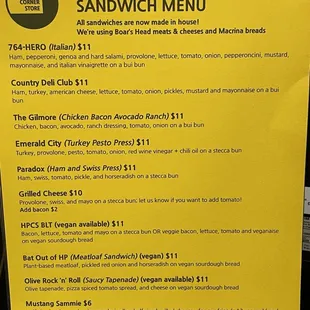 Sandwich menu available 11a-7p ... so many yummy choices!