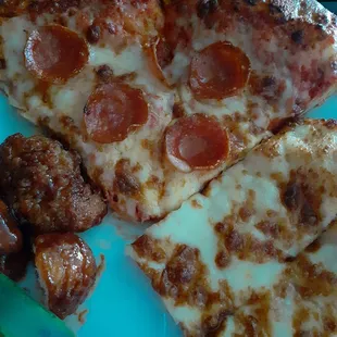 Pizza, wings and cheese bread