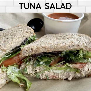 tuna salad sandwich with lettuce and tomato